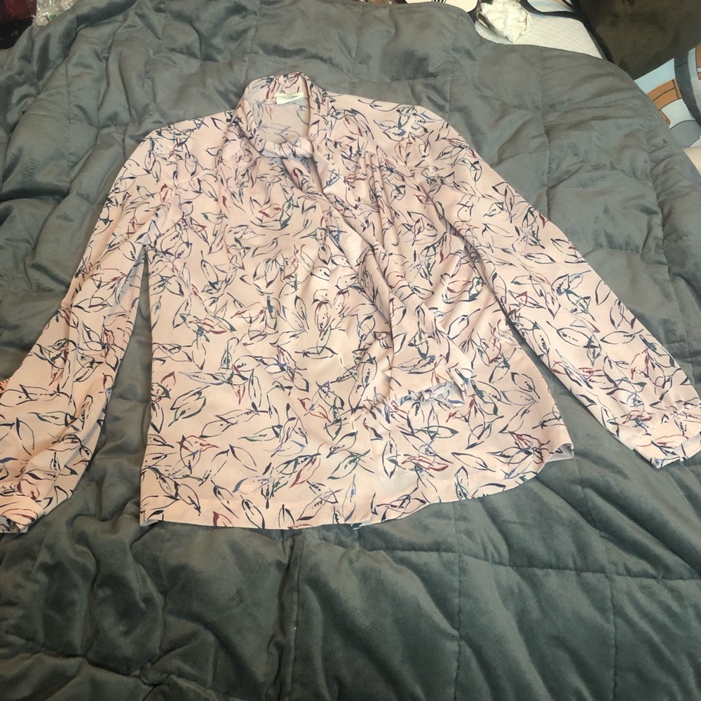 Pink Floral Tie Neck Shirt